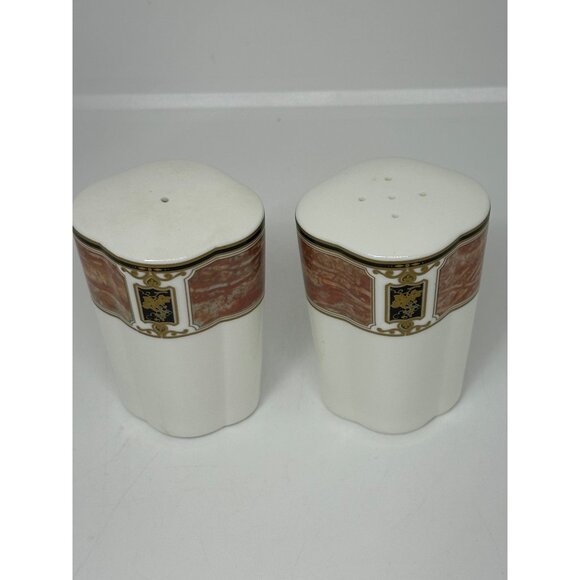 VTG Mikasa Barclay Square Salt & Pepper Shakers Marbled Pink Gold Trim Japan - Picture 2 of 9